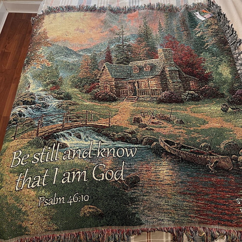 Thomas Kinkade Painter of Light Throw Blanket Cottage Lake 60" x 50" Tapestry